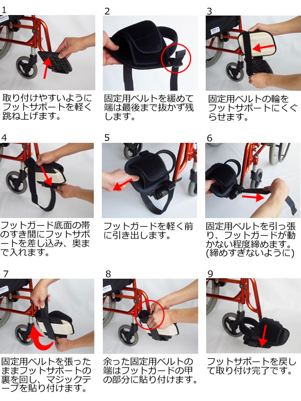 車いす用フットガードは麻痺足をケガから守ります。左右兼用。